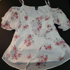 Torrid White and Pink Floral Off Shoulder Blouse